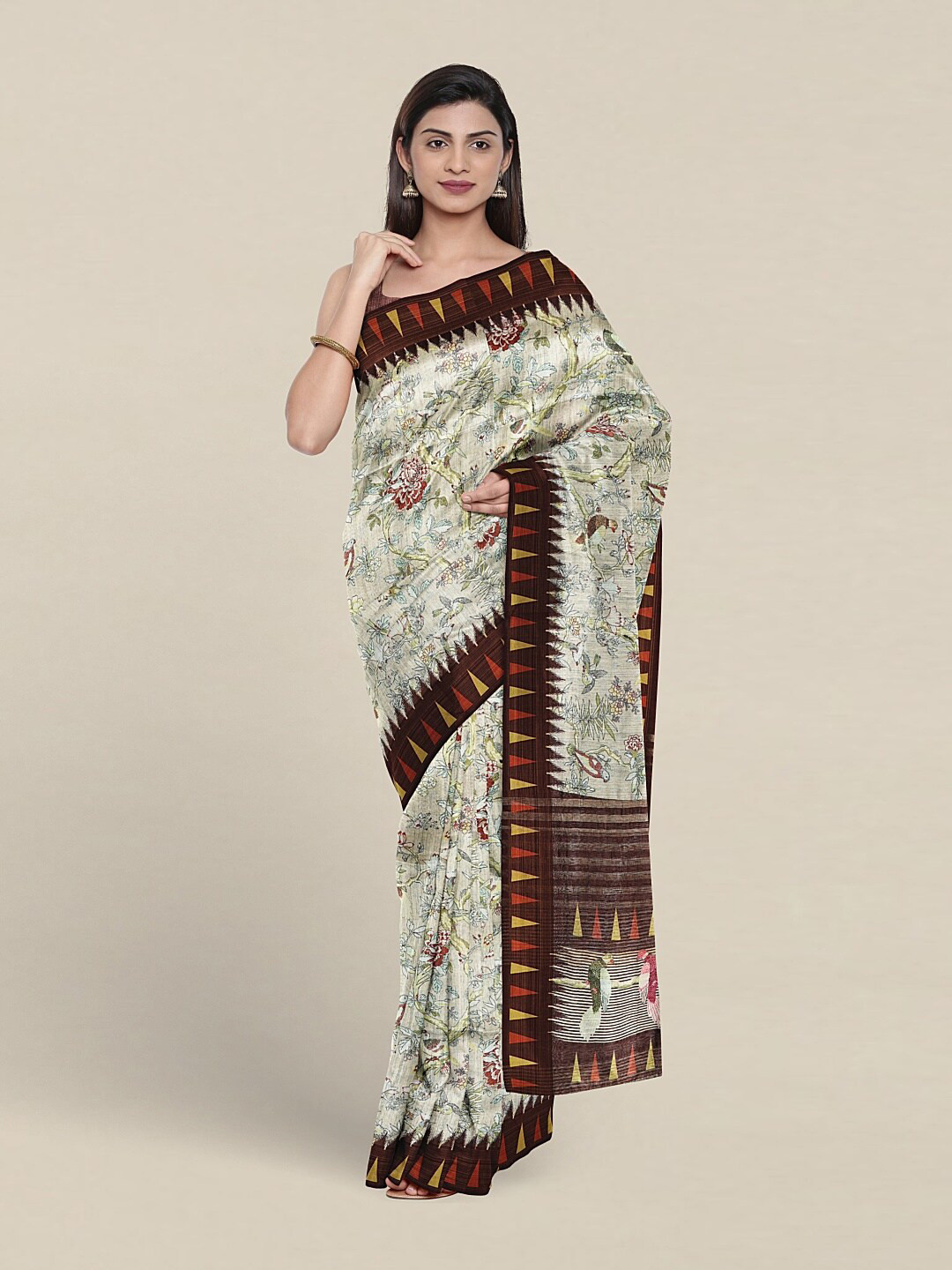 

Pothys Floral Printed Jute Silk Saree, Cream