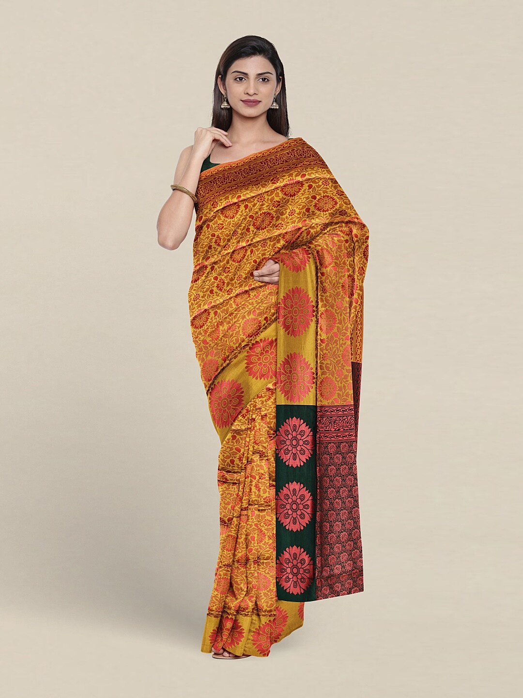 

Pothys Ethnic Motifs Woven Design Zari Jute Silk Saree, Mustard