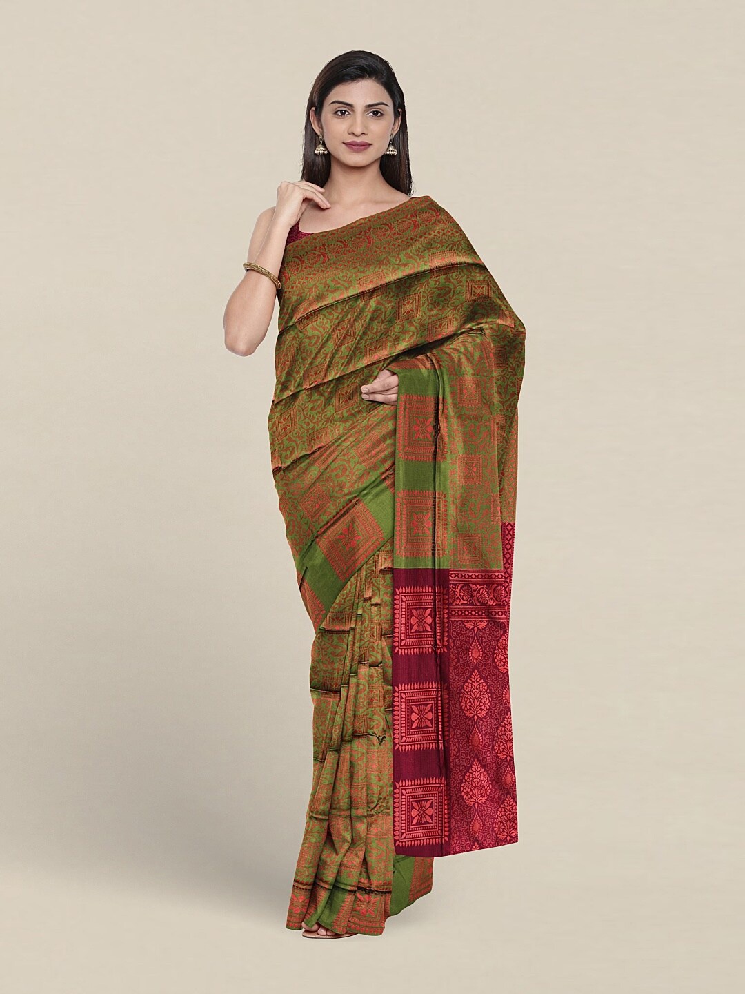 

Pothys Ethnic Motifs Woven Design Jute Silk Saree, Green