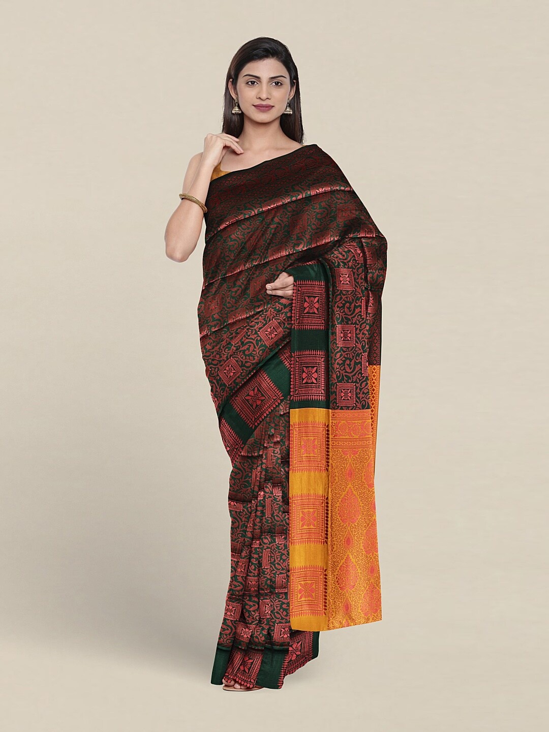 

Pothys Woven Design Ethnic Motifs Zari Jute Silk Saree, Green