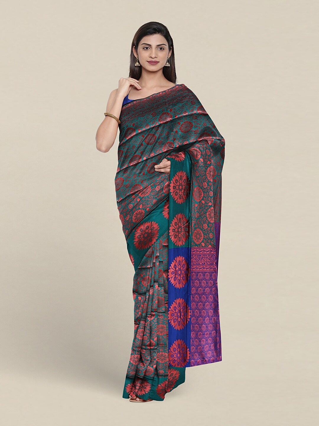 

Pothys Ethnic Motifs Woven Design Zari Jute Silk Saree, Green