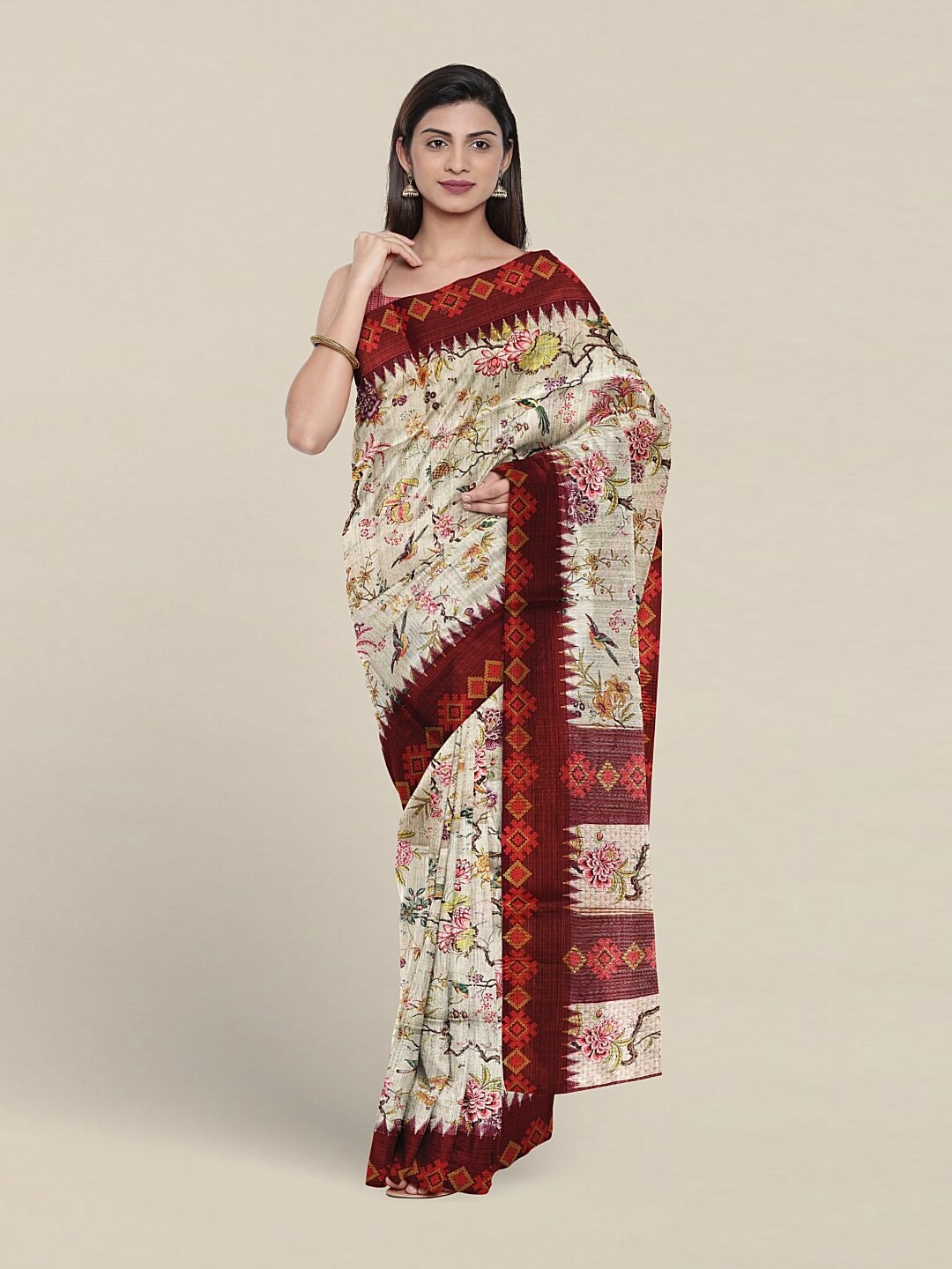

Pothys Floral Jute Silk Saree, White