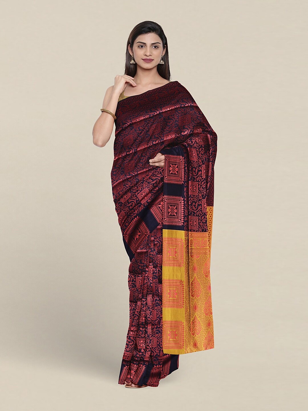 

Pothys Ethnic Motifs Woven Design Zari Jute Silk Saree, Navy blue
