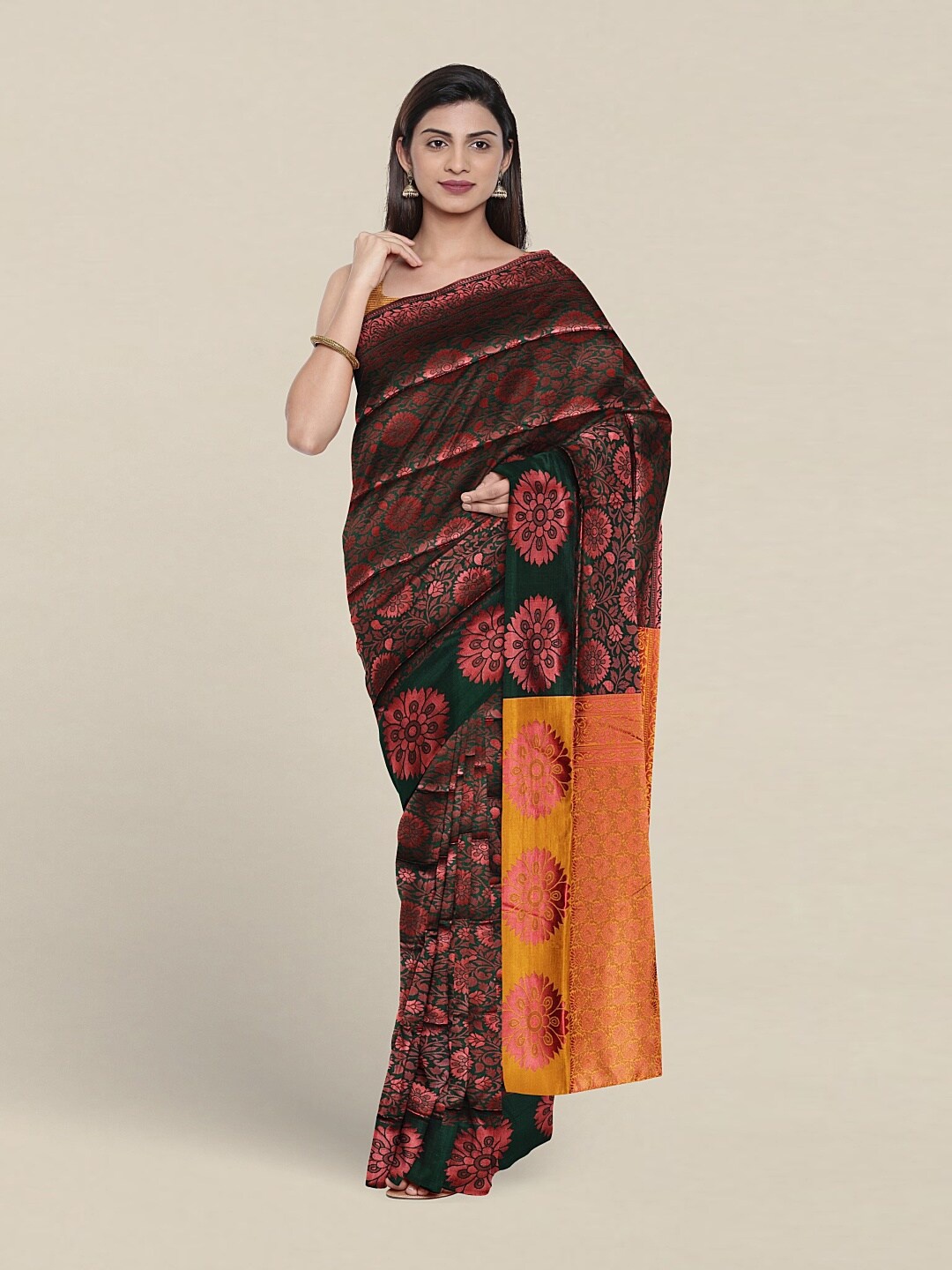 

Pothys Ethnic Motifs Woven Design Zari Jute Silk Saree, Green