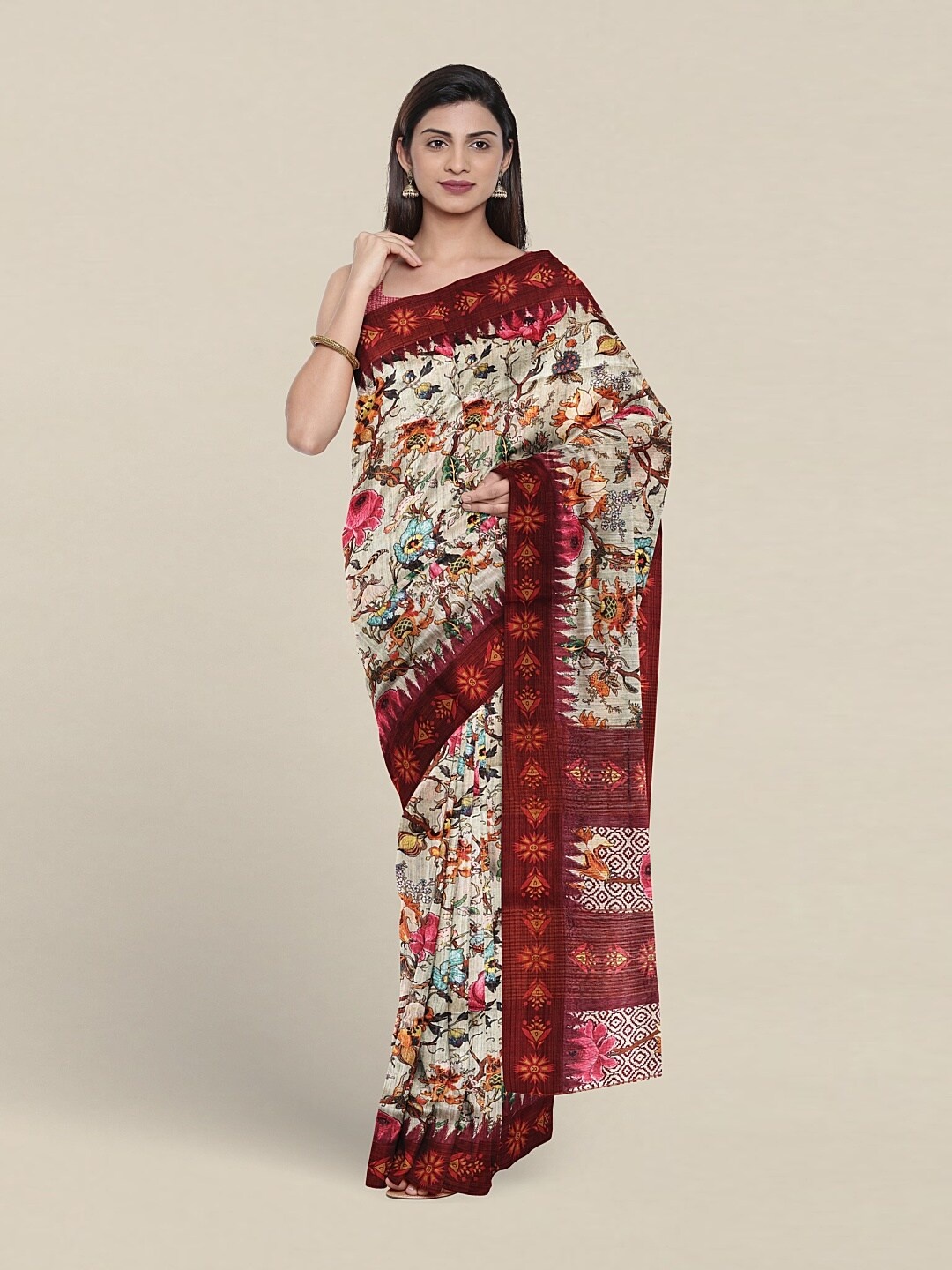 

Pothys Floral Printed Jute Silk Saree, Pink