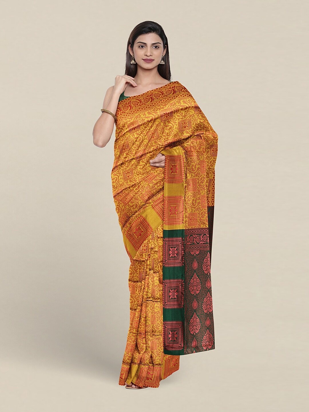 

Pothys Ethnic Motifs Woven Design Zari Jute Silk Saree, Mustard