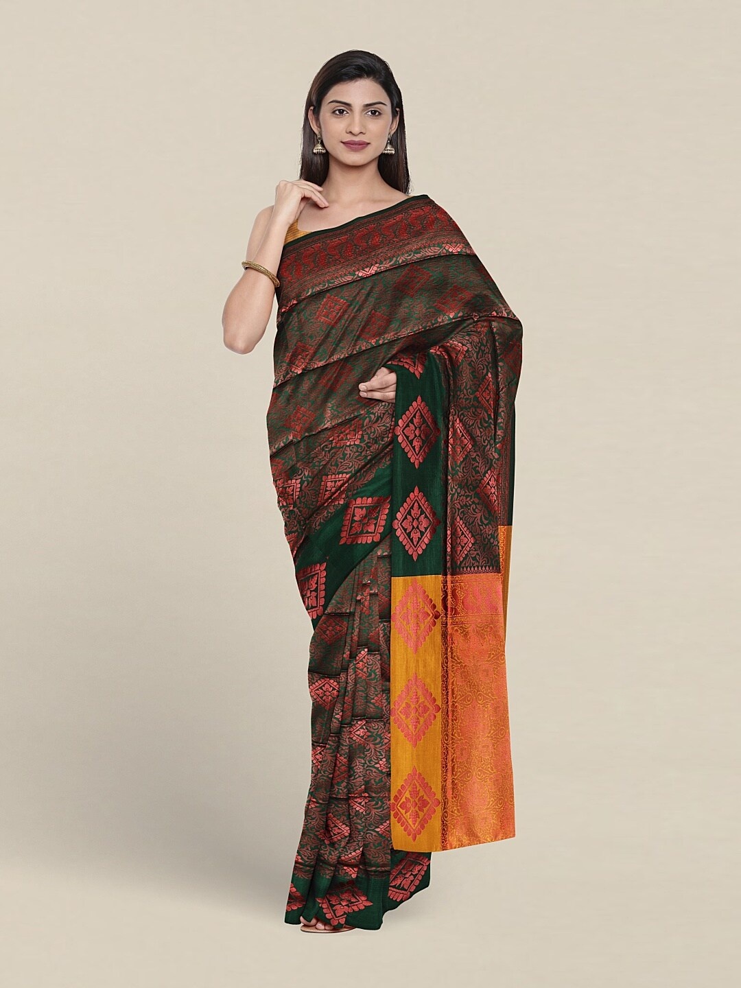 

Pothys Ethnic Motifs Woven Design Zari Jute Silk Saree, Green