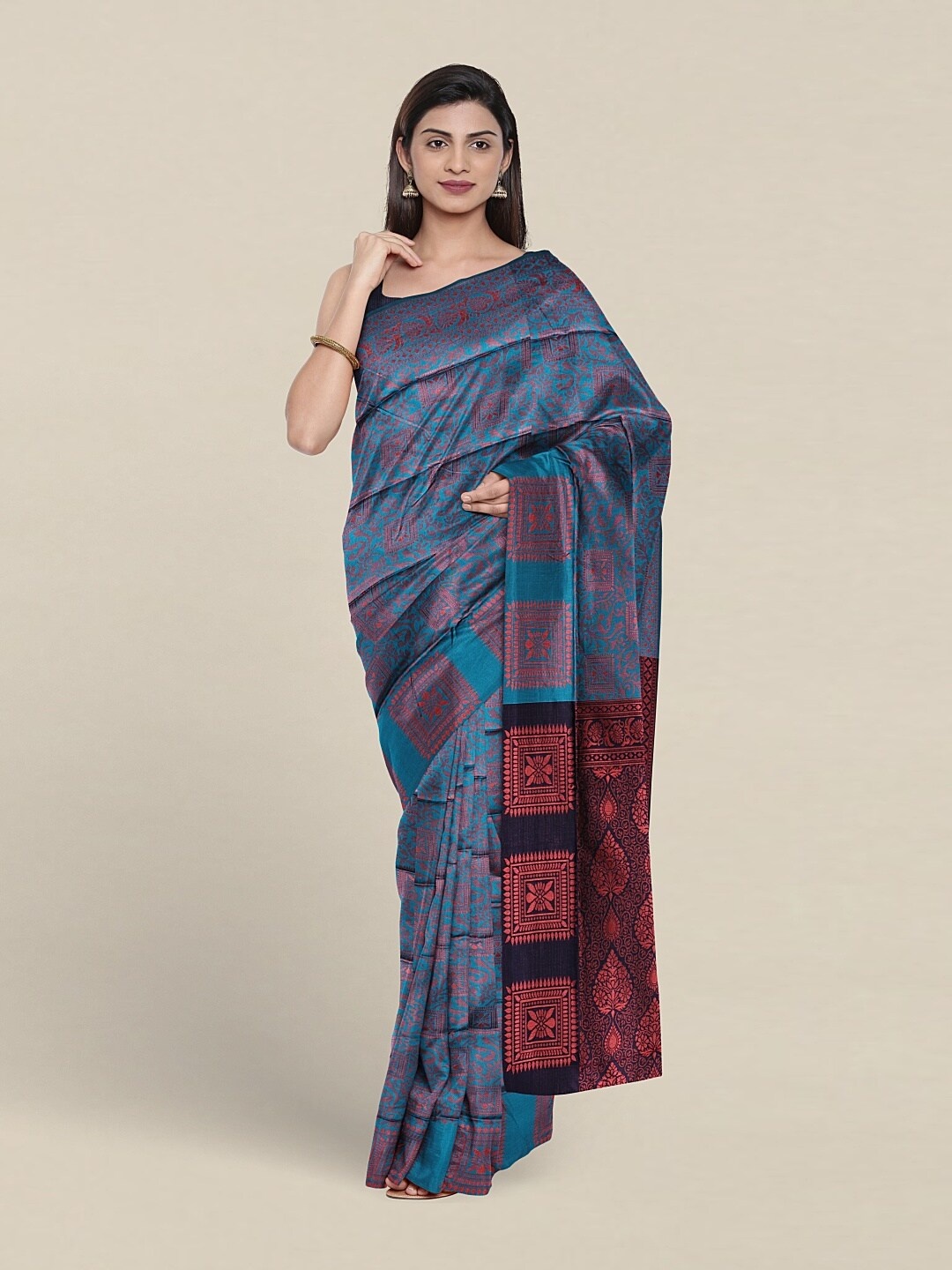 

Pothys Ethnic Motifs Woven Design Zari Jute Silk Saree, Blue