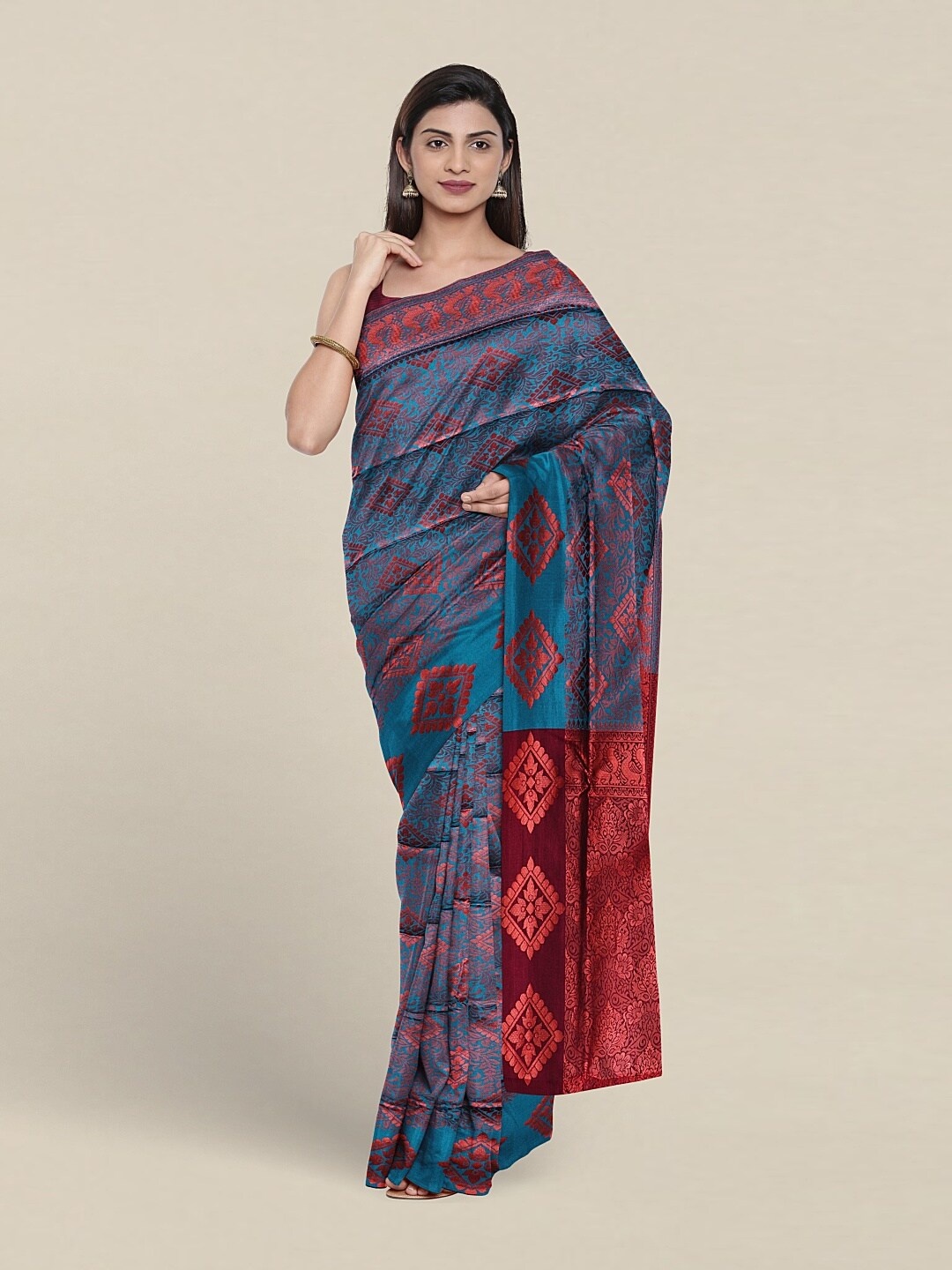 

Pothys Ethnic Motifs Woven Design Jute Silk Saree, Blue