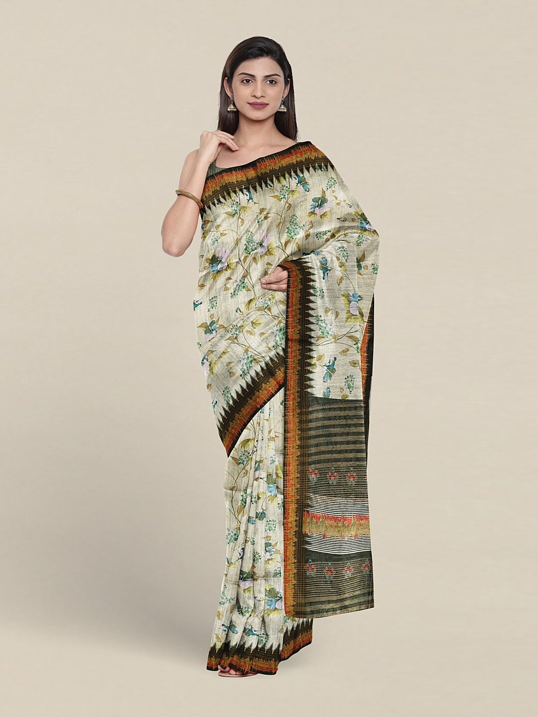 

Pothys Floral Printed Jute Silk Saree, Pink