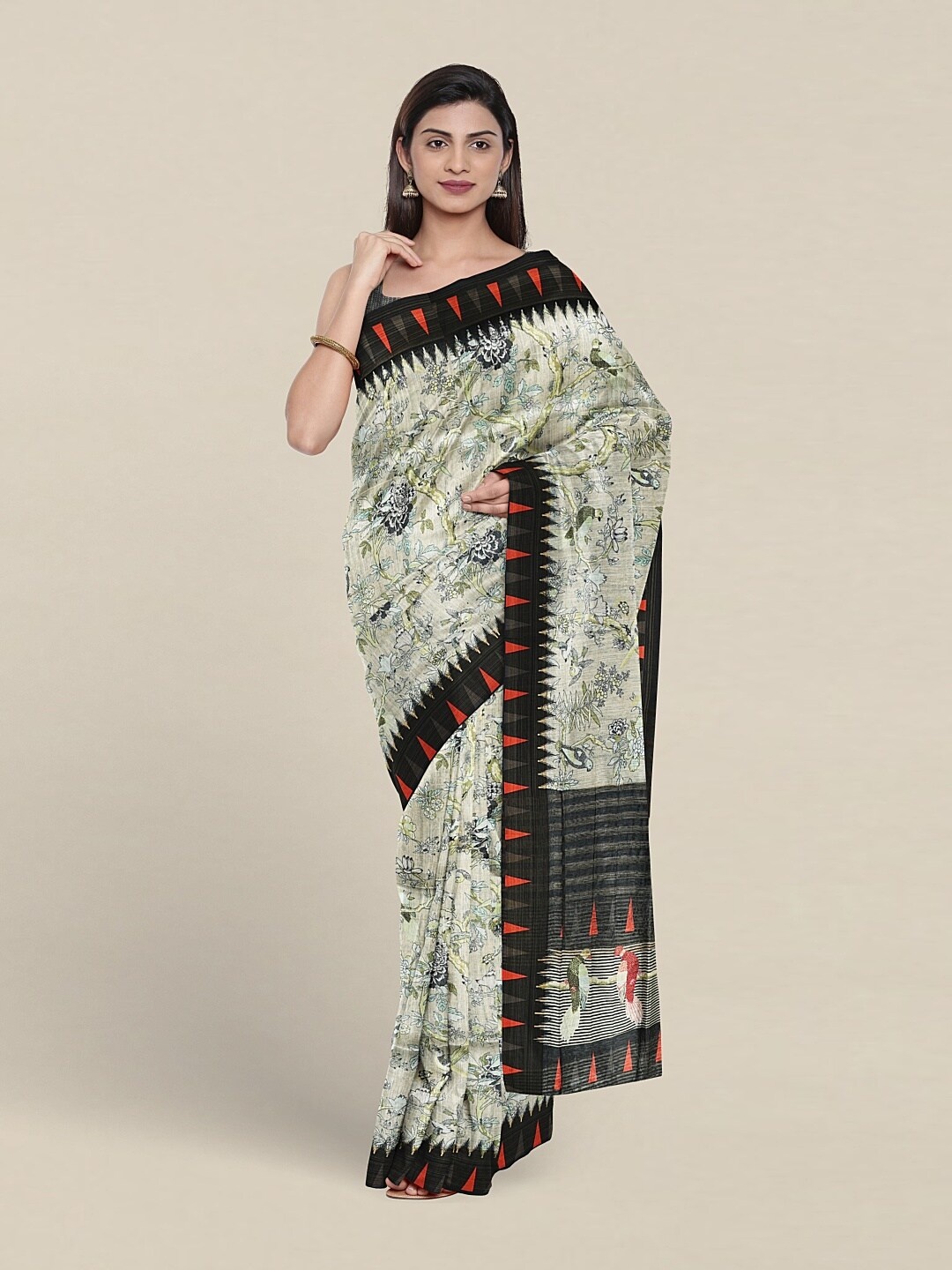 

Pothys Floral Printed Jute Silk Saree, Off white