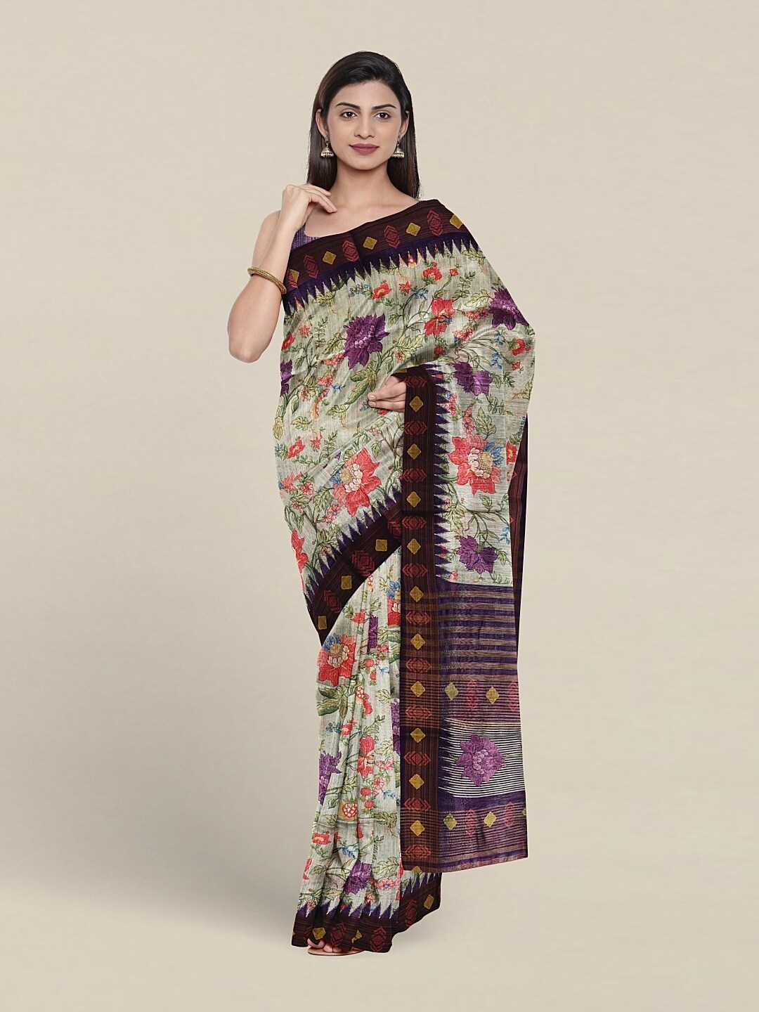 

Pothys Floral Printed Jute Silk Saree, Purple