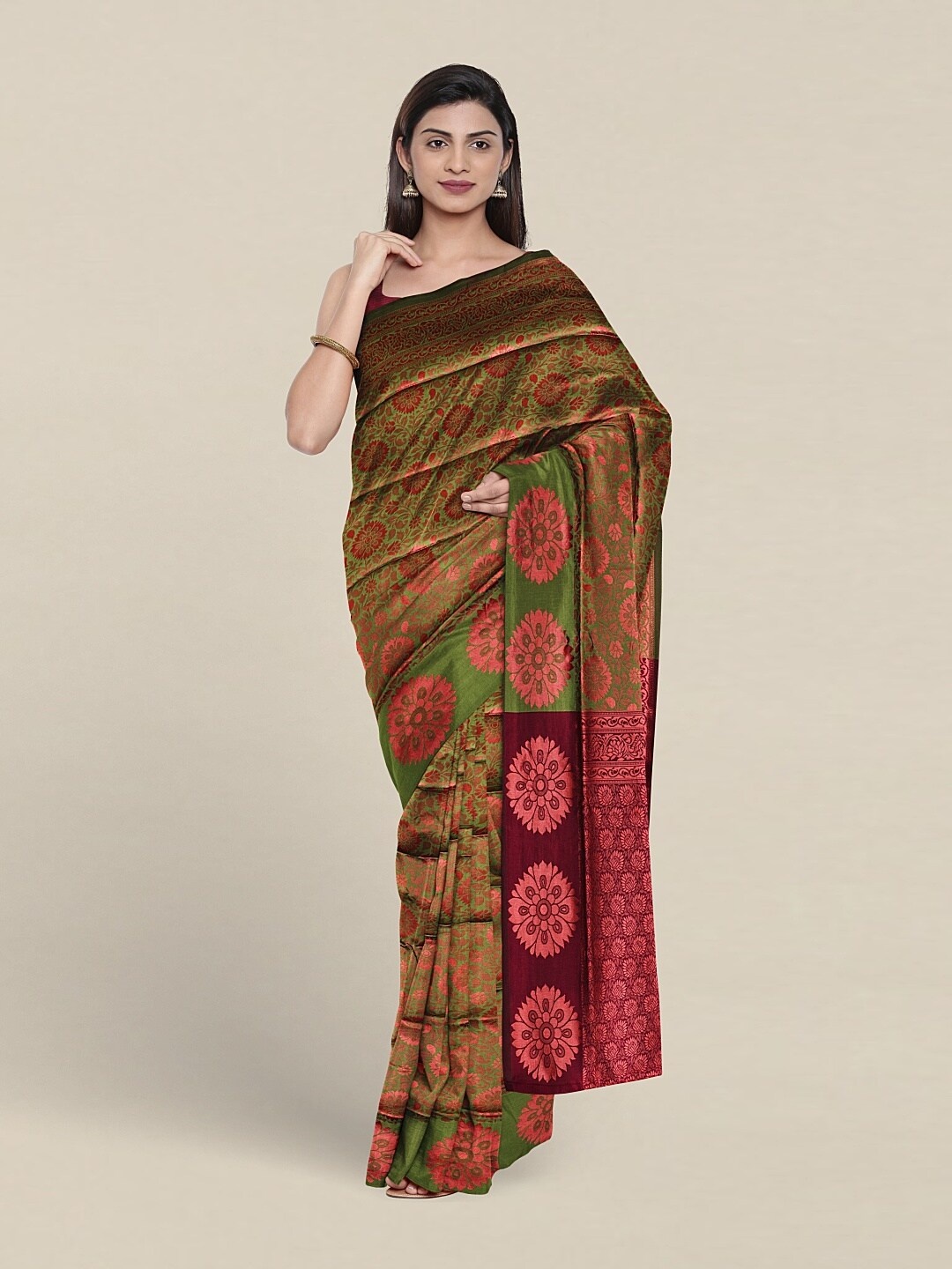 

Pothys Ethnic Motifs Woven Design Zari Jute Silk Saree, Green