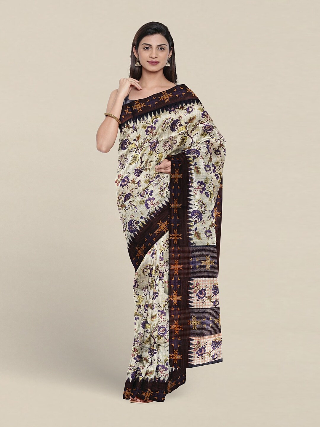 

Pothys Floral Printed Jute Silk Saree, Black