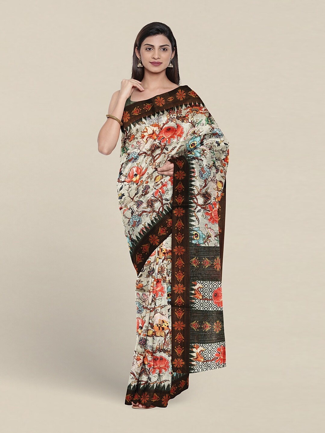 

Pothys Ethnic Motifs Printed Jute Silk Saree, White