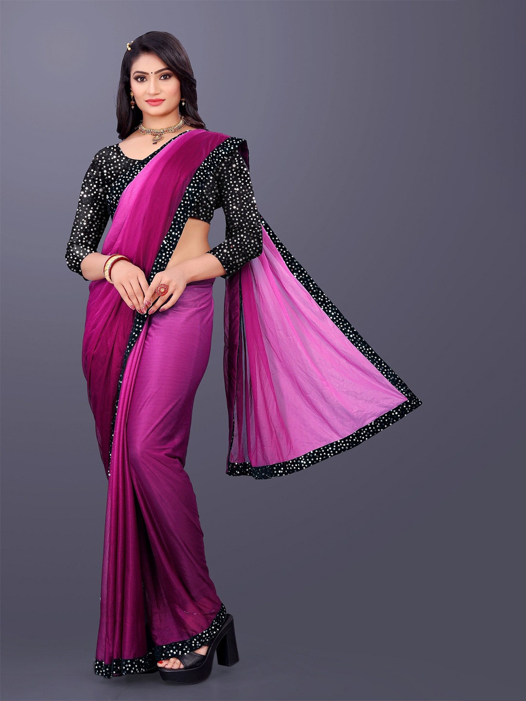 

APNISHA Ombre Sequinned Saree, Purple