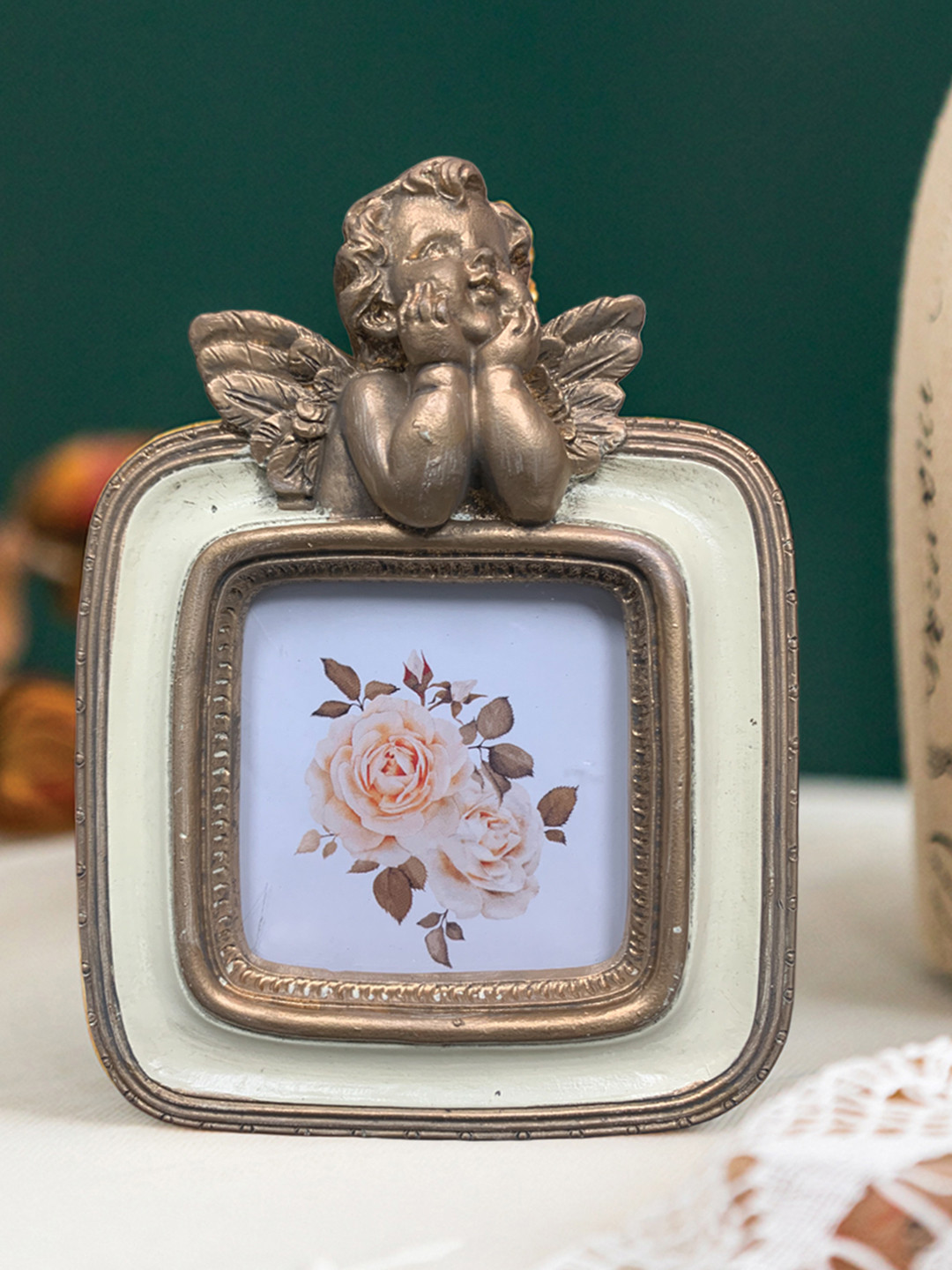 

Art Street Golden & Beige Retro Angel Square Table Photo Frame, Gold