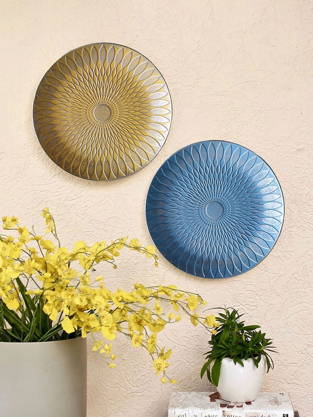 

Art Street Yellow & Blue 2 Pieces Textured Round Wall Hanging Plates