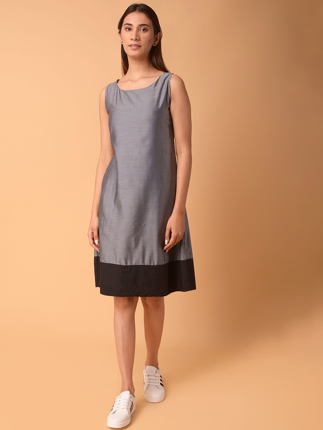 

PINKSKY Round Neck Sleeveless A-Line Cotton Dress, Grey