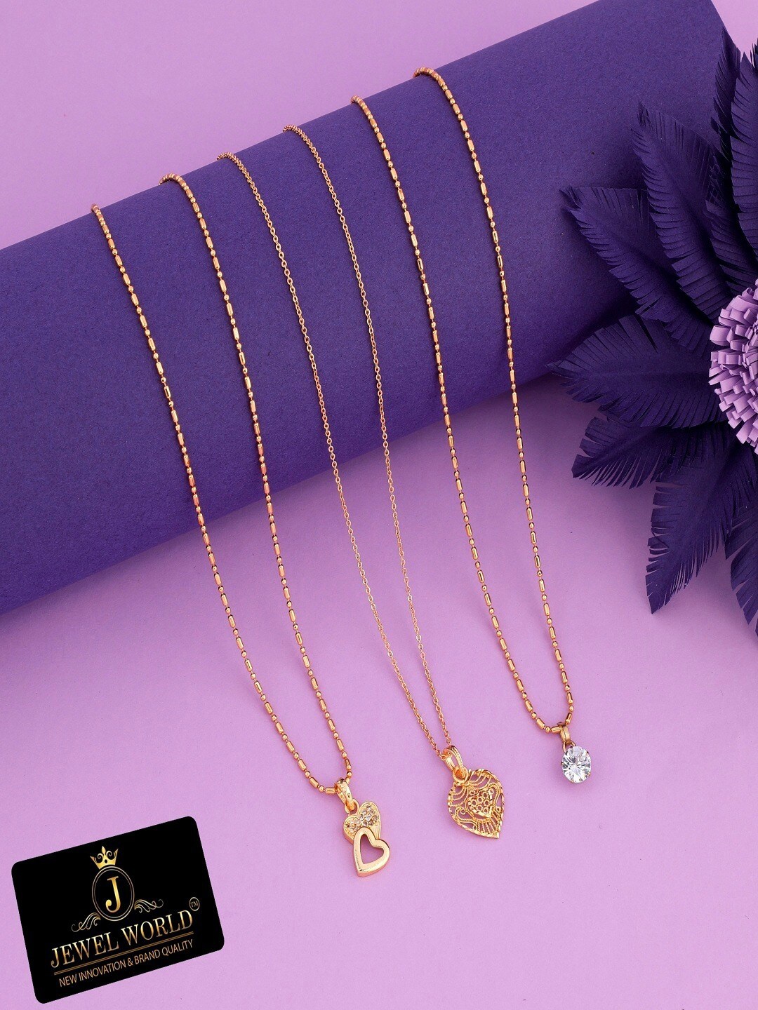 

JEWEL WORLD Set Of 3 Gold-Plated Stone Studded Chains