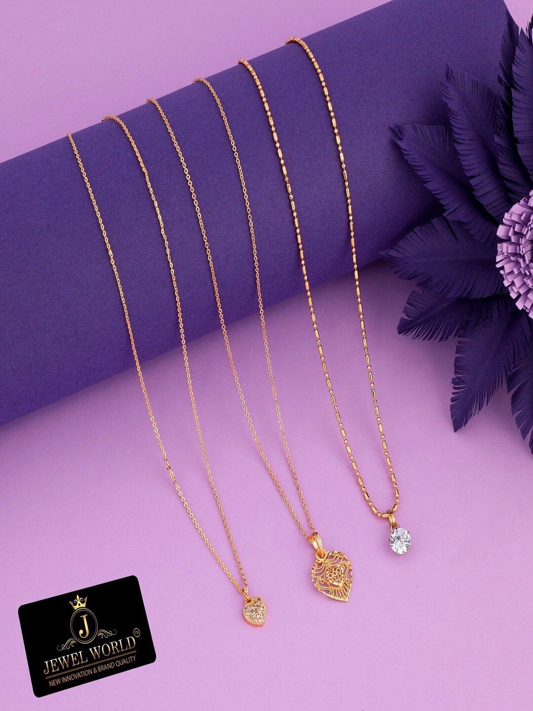 

JEWEL WORLD Set Of 3 Gold-Plated Stone Studded Chains