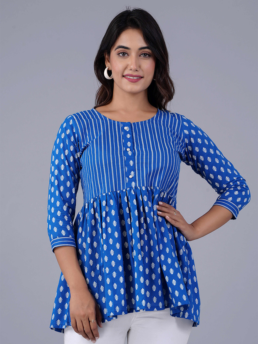 

PARCHHAI Polka Dot Print Cotton Peplum Top, Blue