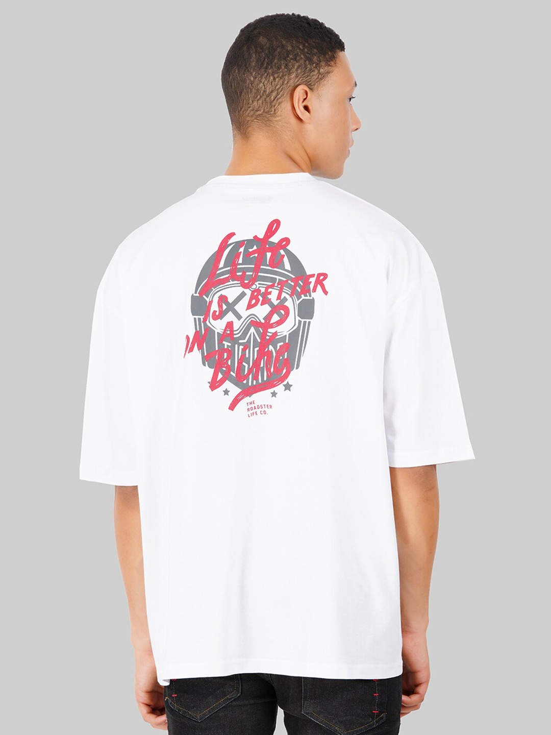 

Roadster White Typography Printed Pure Cotton Oversized T-Shirt