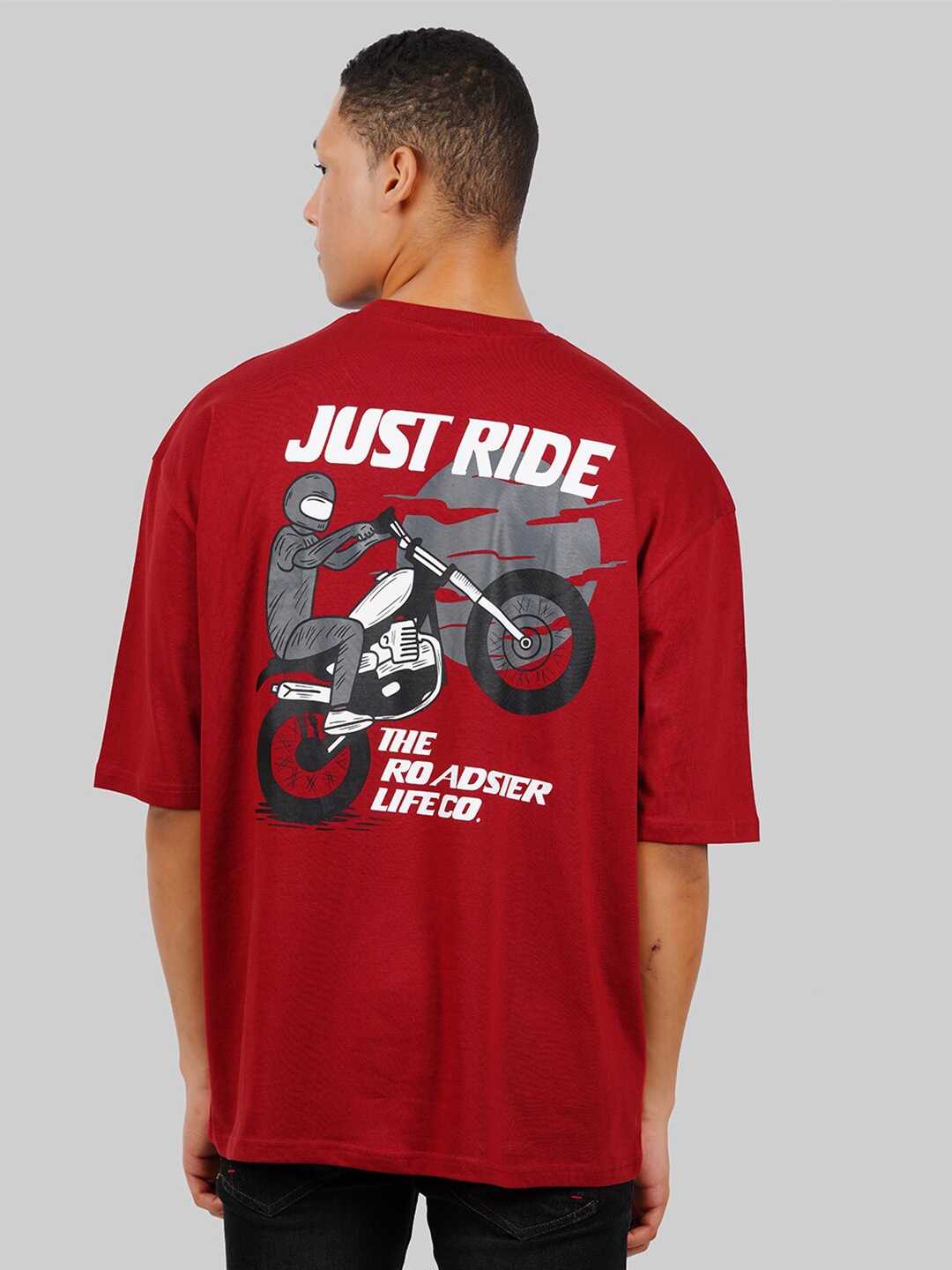 

Roadster Red Graphic Printed Pure Cotton Oversized T-Shirt
