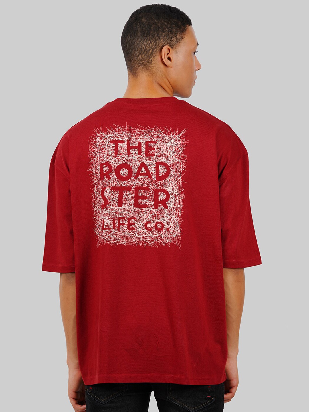 

Roadster Red Brand Logo Printed Oversized Pure Cotton T-Shirt