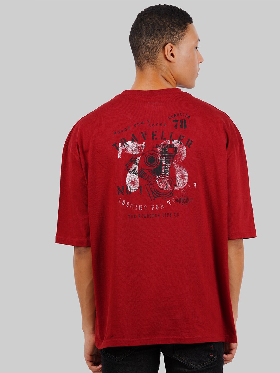 

Roadster Red Typography Printed Pure Cotton Oversized T-Shirt