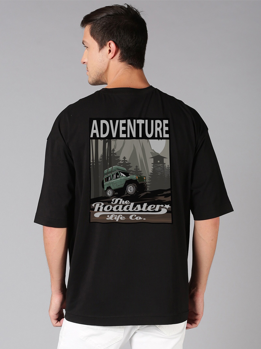 

Roadster Black Graphic Printed Pure Cotton Oversized T-Shirt