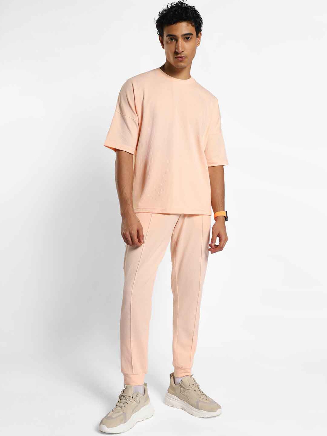 

NOBERO Popcorn Textured T-shirt And Joggers, Pink
