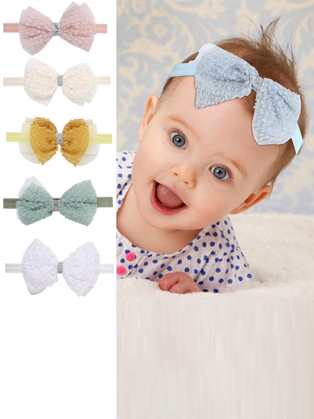 

LYTIX Girls Set Of 5 Bows Elastic Headbands, Assorted