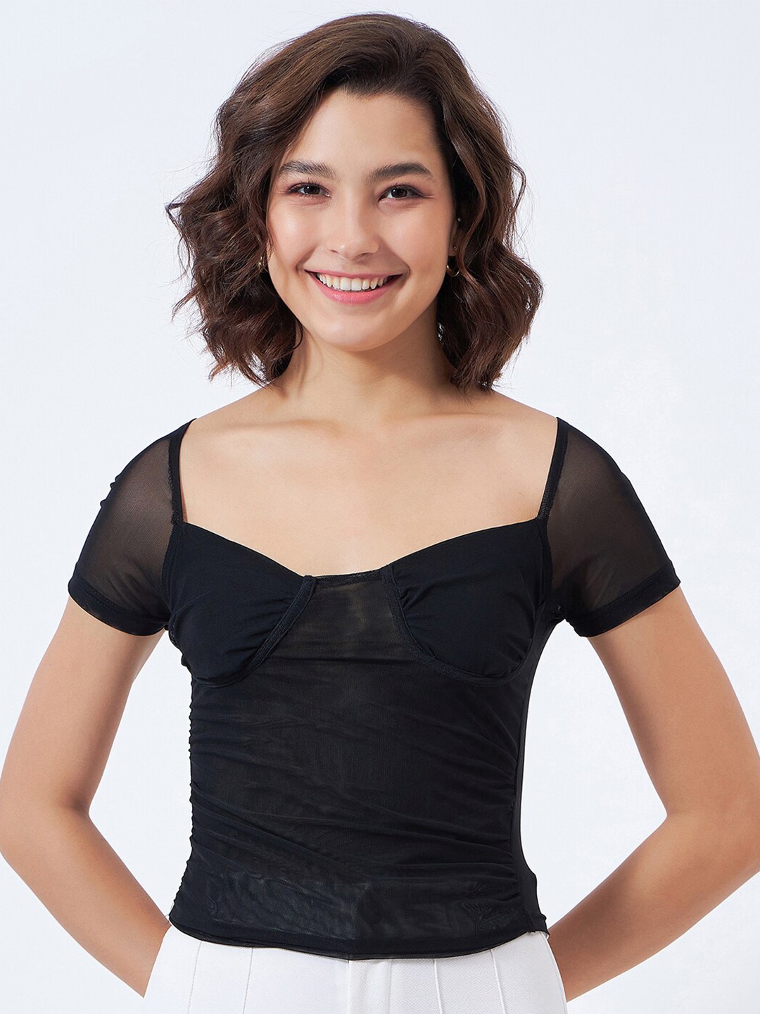 

COLOR CAPITAL Sweetheart Neck Fitted Top, Black