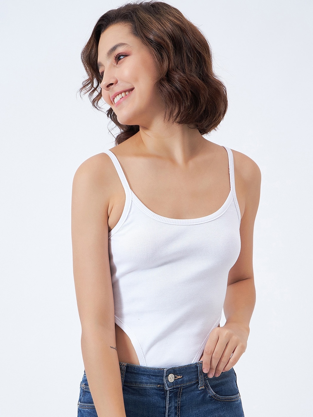 

COLOR CAPITAL Ribbed High Cut Bodysuit, White