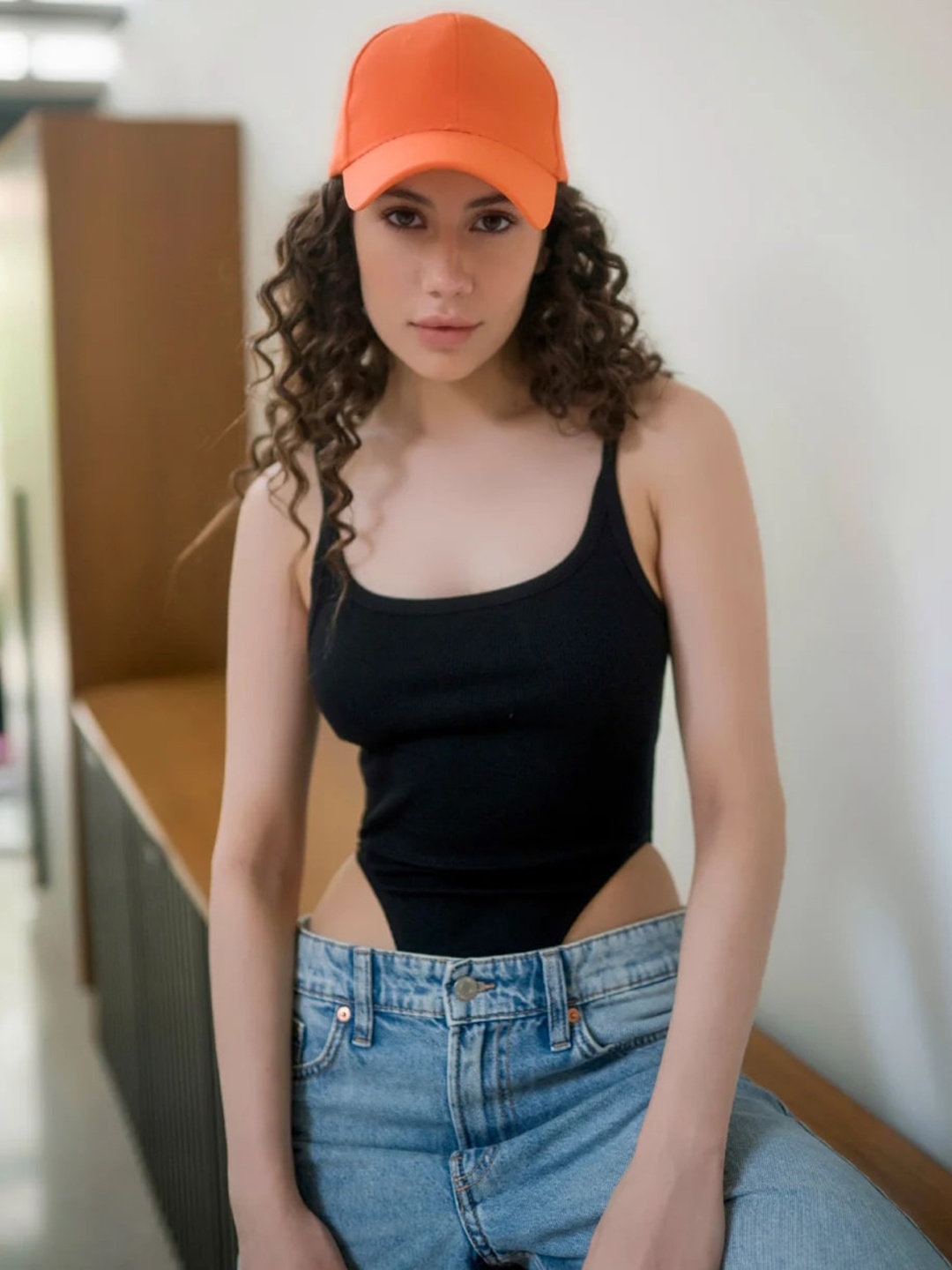 

COLOR CAPITAL Scoop Neck Ribbed High Cut Bodysuit, Black