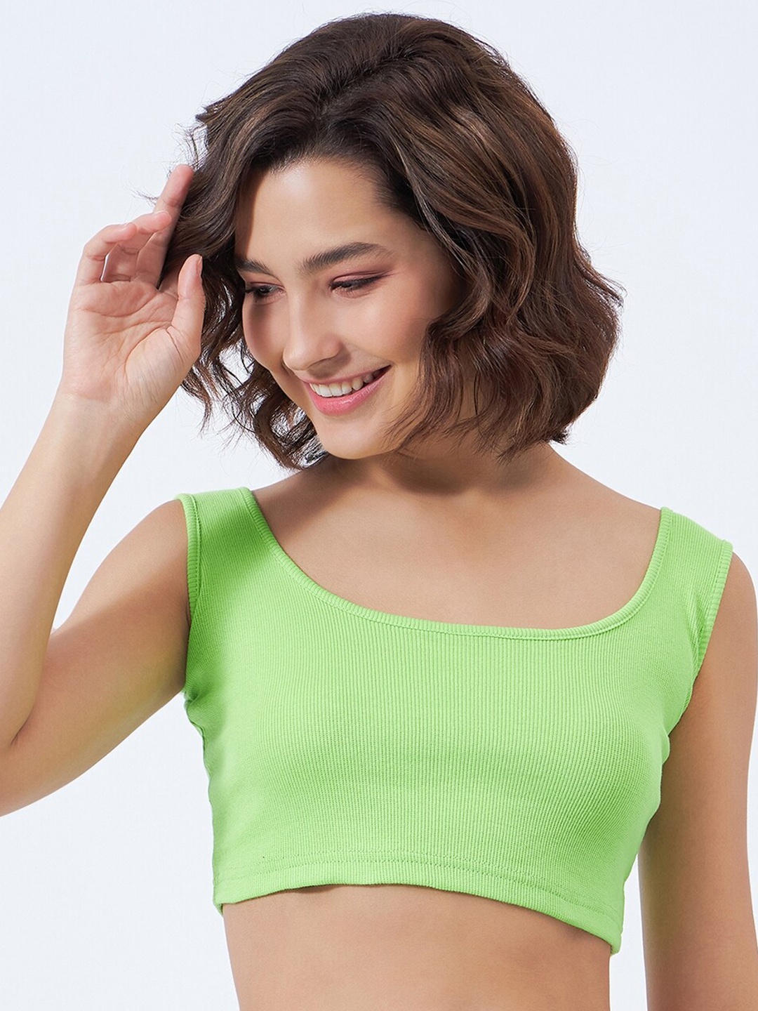 

COLOR CAPITAL Scoop Neck Cotton Crop Top, Green
