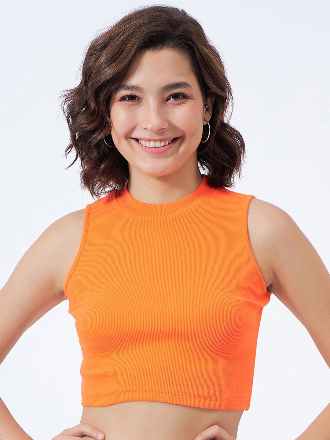 

COLOR CAPITAL High Neck Fitted Crop Top, Orange