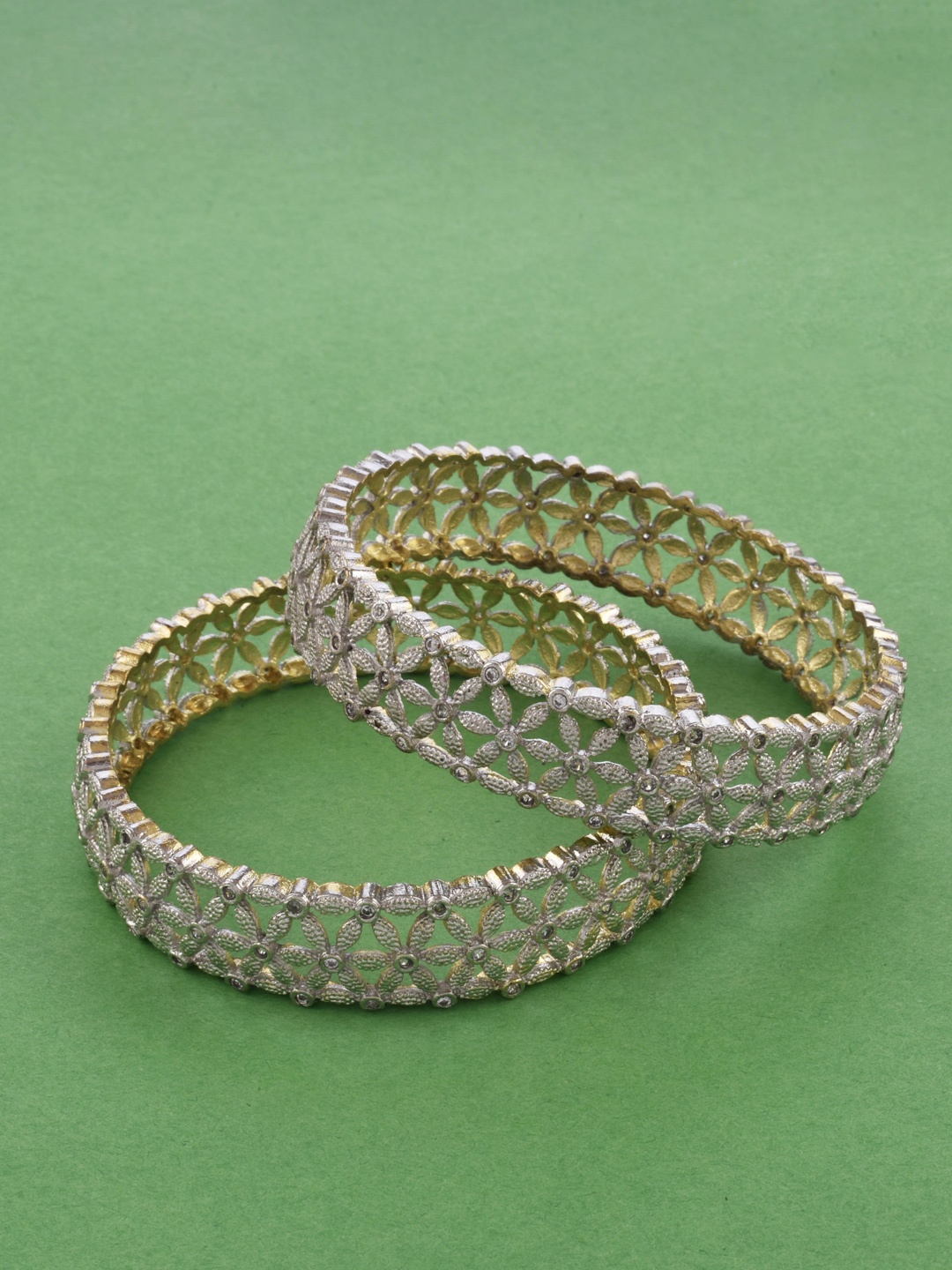 

The Pari Set Of 2 Silver-Plated AD-Studded Criss Cross Bangles