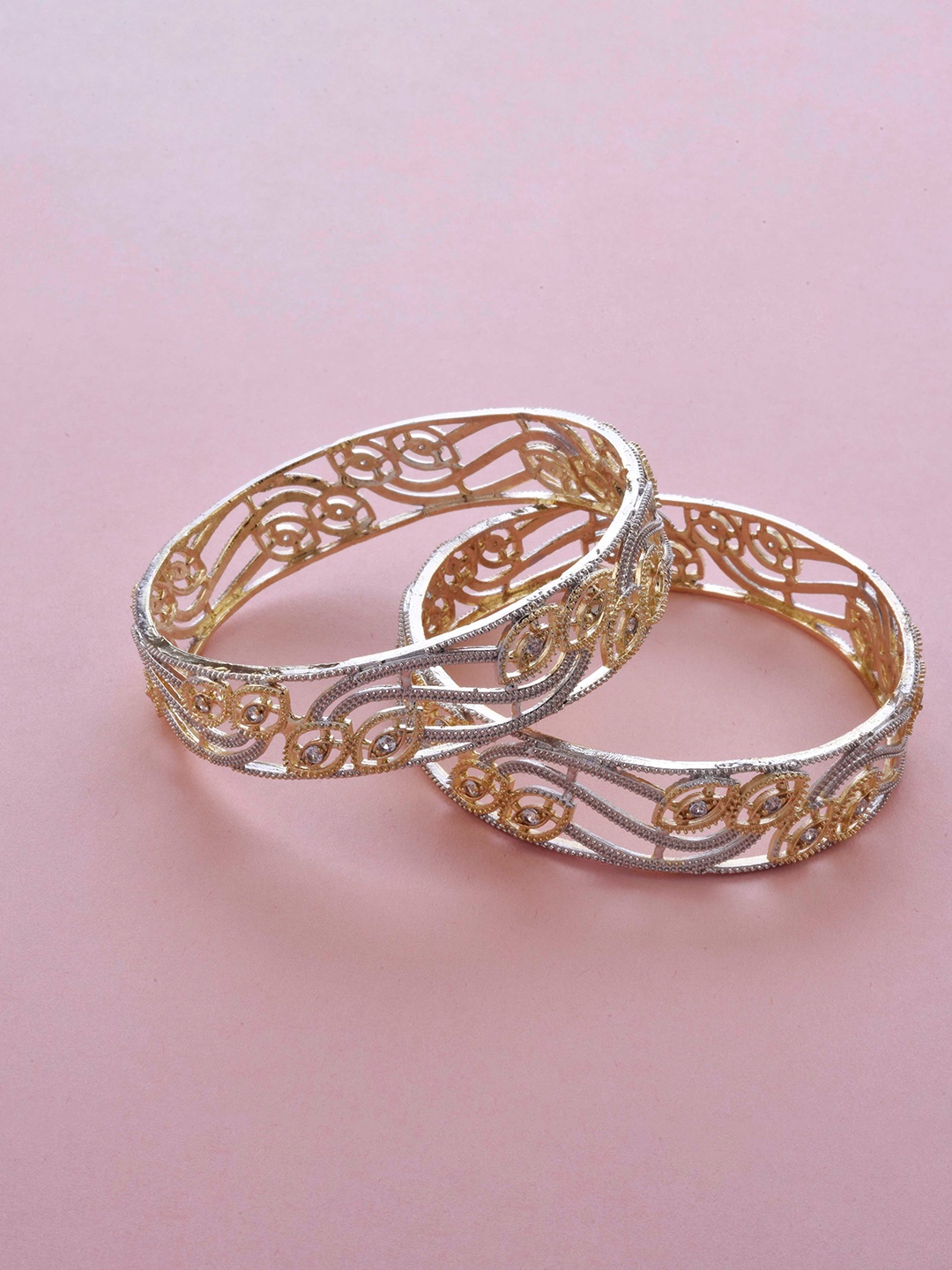 

The Pari Set Of 2 Silver-Plated AD-Studded Bangles
