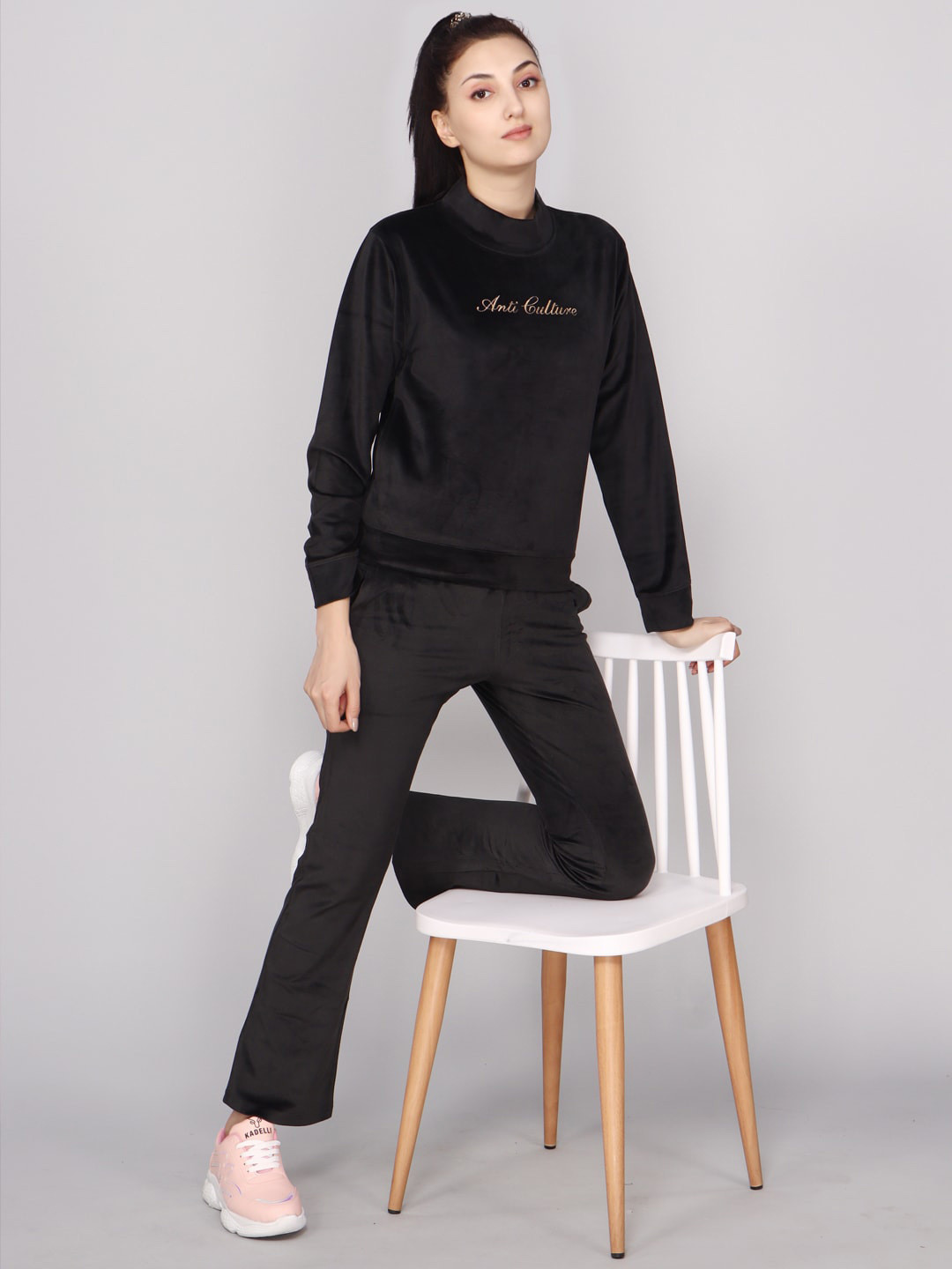 

ANTI CULTURE Typography Printed Mid-Rise Tracksuits, Black