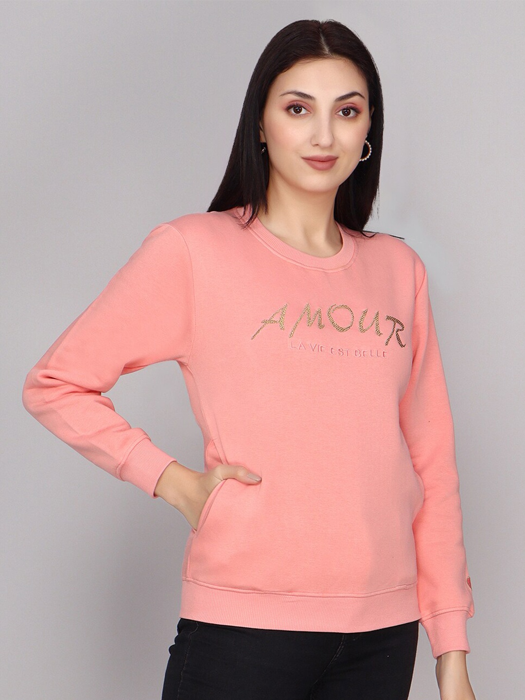 

ANTI CULTURE Typography Printed Sweatshirt, Peach