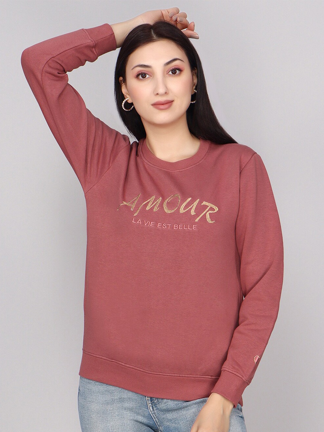 

ANTI CULTURE Typography Printed Round Neck Sweatshirt, Rose