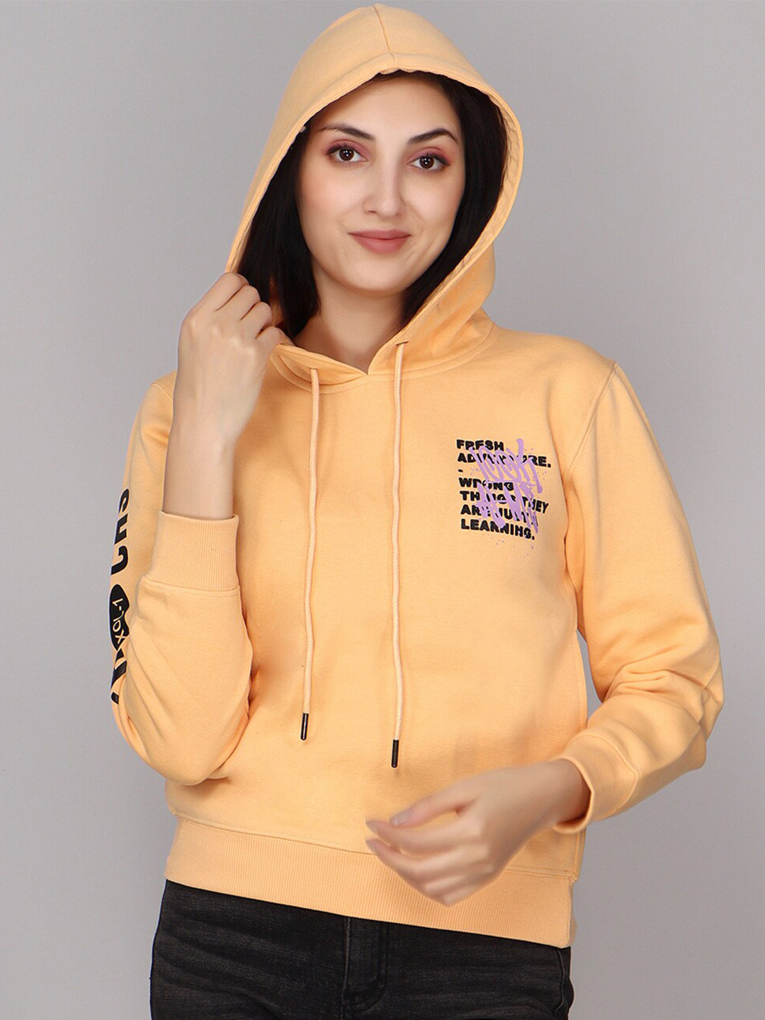 

ANTI CULTURE Typography Printed Hoooded Sweatshirt, Yellow