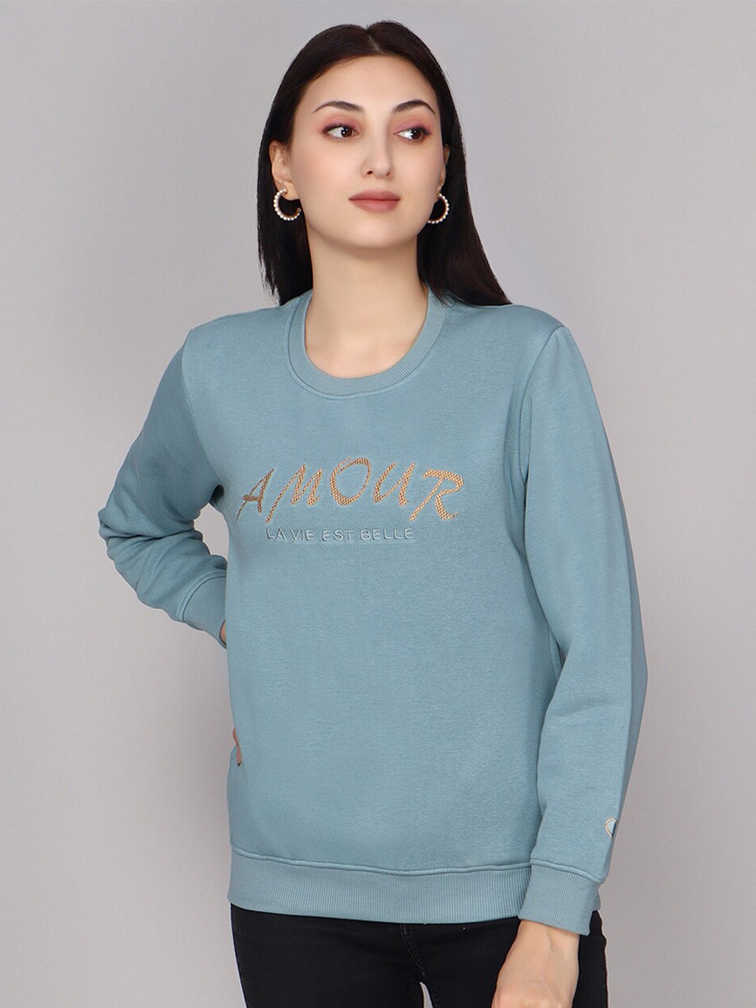 

ANTI CULTURE Typography Printed Round Neck Sweatshirt, Teal