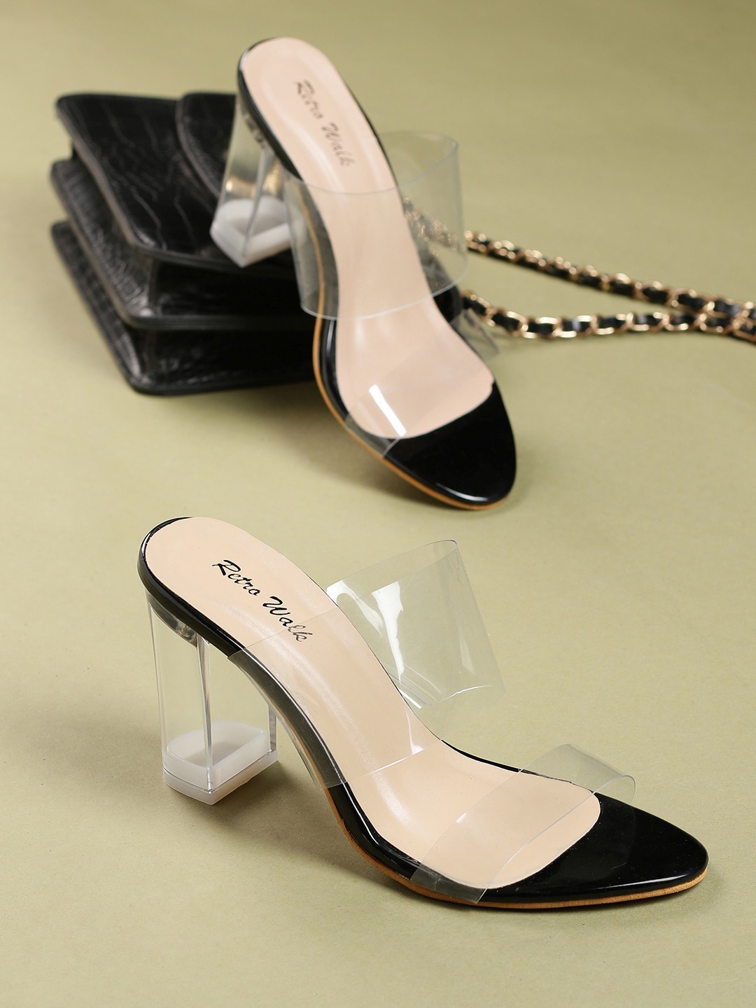 

Retro Walk Open Toe Block Heels, Black