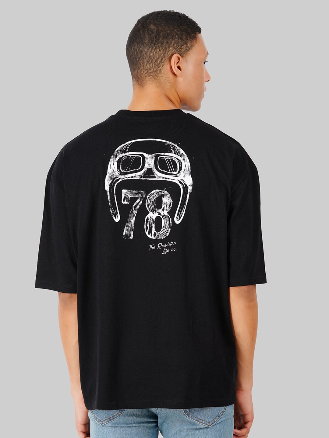 

Roadster Black Graphic Printed Pure Cotton Oversized T-shirt