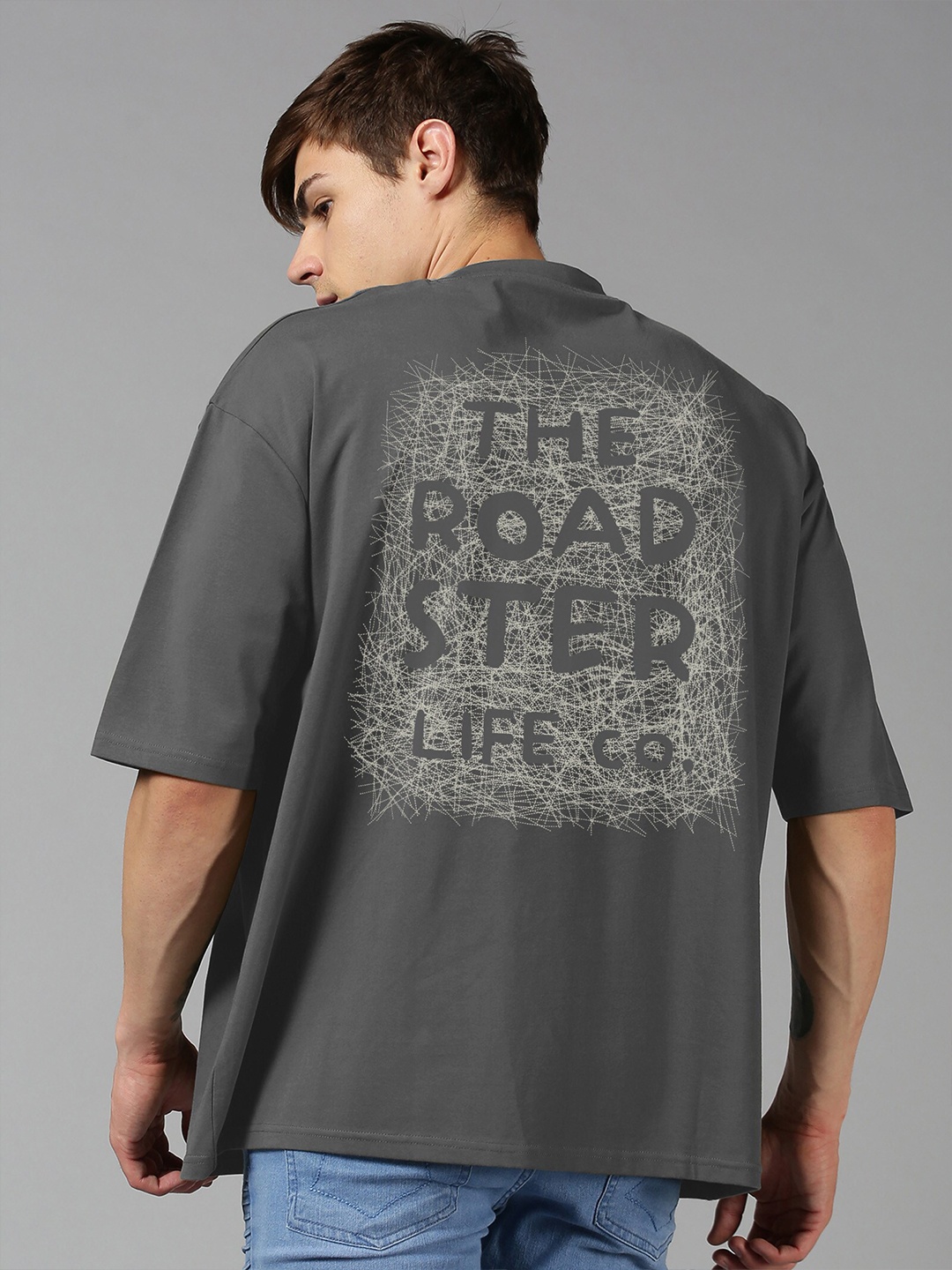 

Roadster Grey Typography Printed Pure Cotton Oversized T-shirt