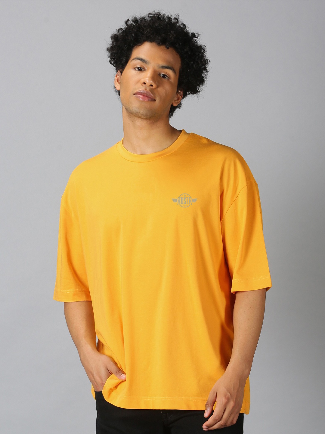 

Roadster Yellow Graphic Printed Pure Cotton Oversized T-shirt