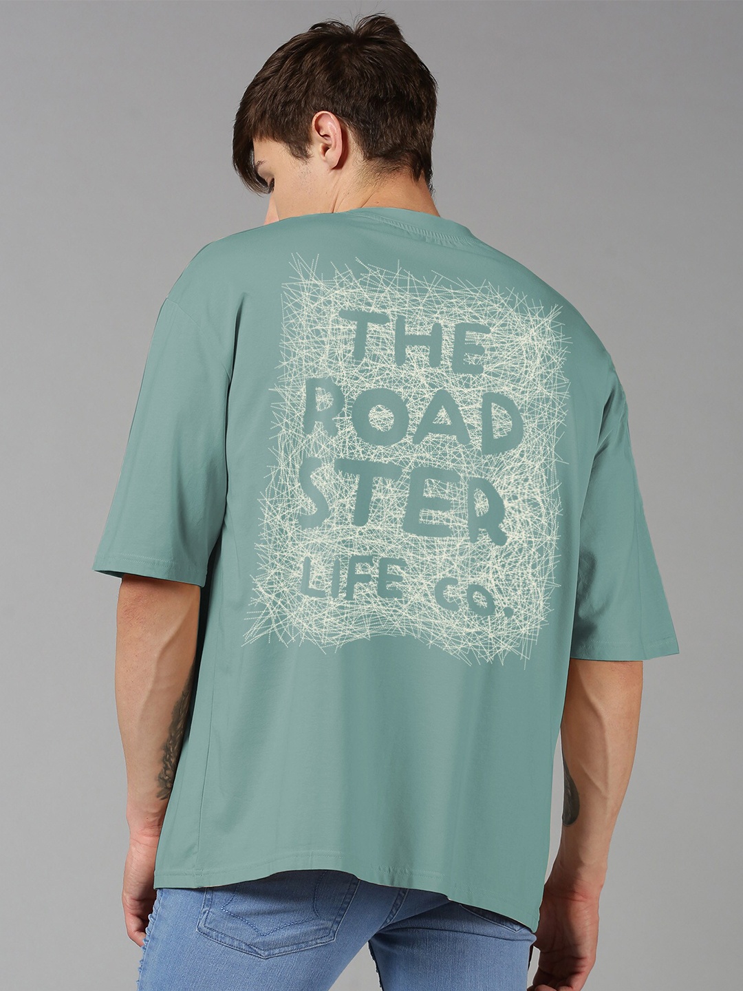 

Roadster Blue Typography Printed Pure Cotton Oversized T-shirt